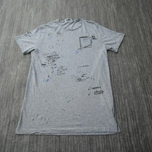 Dsquared2 T Shirt Men Gray Made In Italy Distressed Scribble Tee Long Large